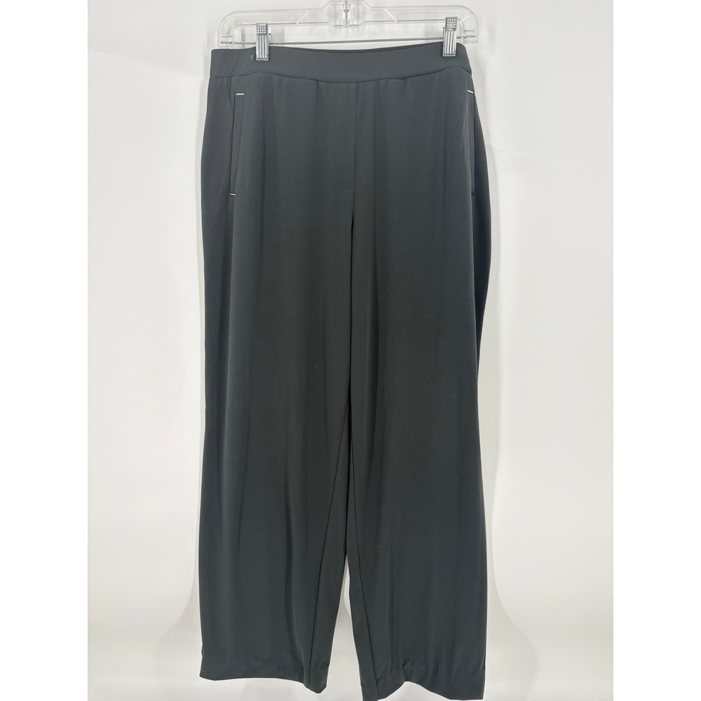 Susan Graver Black Elastic Waist Pull On Wide Leg Dressy Pants Size M‎